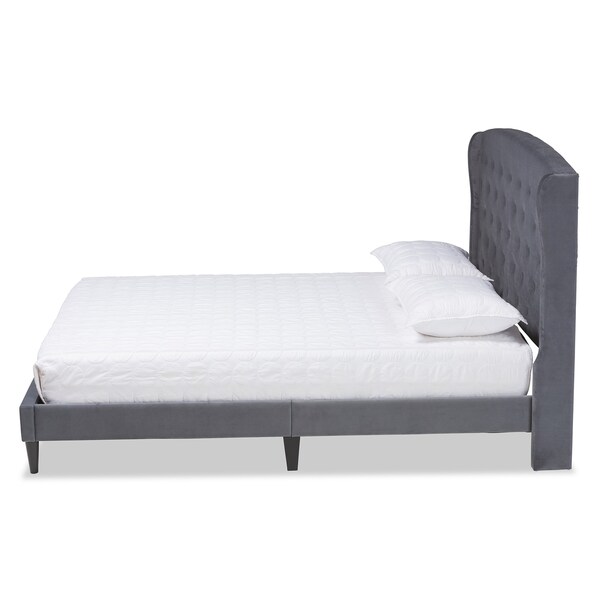 Baxton Studio Joanna Modern  Contemporay Grey Velvet Upholstered and Dark Brown Finished Wood Platform Bed King - 215-12369-ZORO