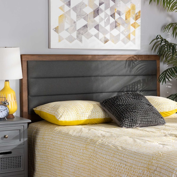 Baxton Studio Dexter Modern Dark Grey Fabric Upholstered and Walnut Brown Finished Wood Headboard-Full - 191-11535-ZORO