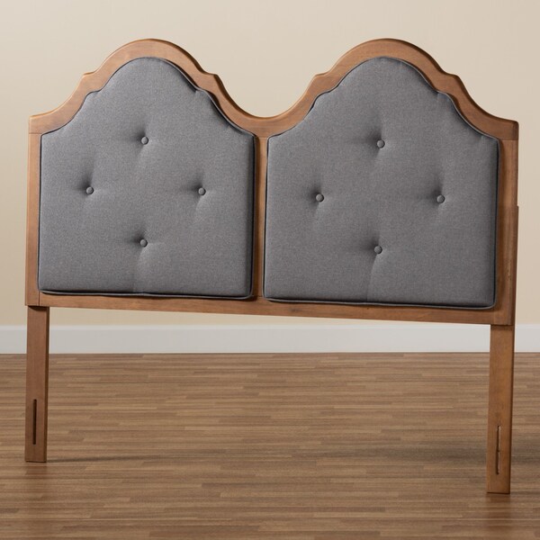 Baxton Studio Falk Traditional Dark Grey Fabric Upholstered and Walnut Brown Finished Wood Arched Headboard-Queen - 191-11434-ZORO