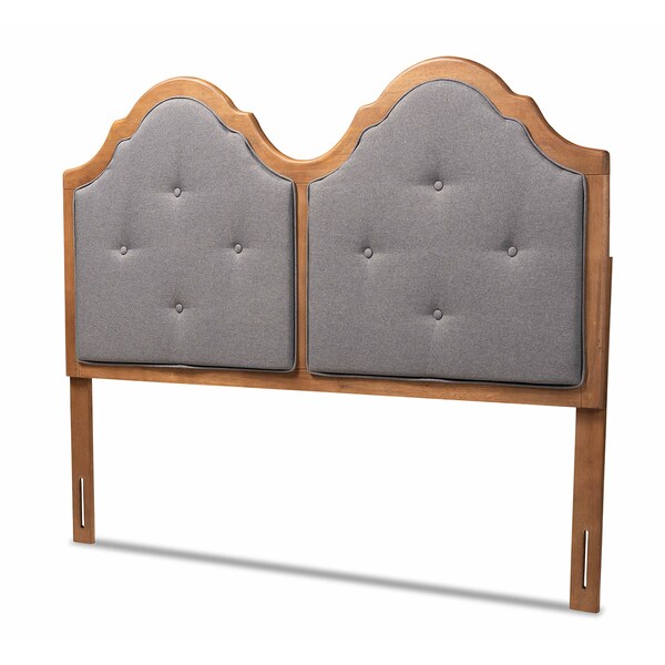 Baxton Studio Falk Traditional Dark Grey Fabric Upholstered and Walnut Brown Finished Wood Arched Headboard-Queen - 191-11434-ZORO