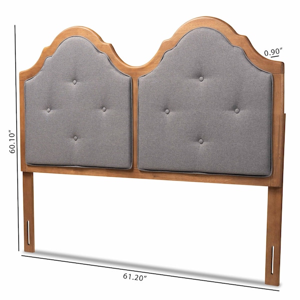 Baxton Studio Falk Traditional Dark Grey Fabric Upholstered and Walnut Brown Finished Wood Arched Headboard-Queen - 191-11434-ZORO