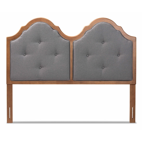 Baxton Studio Falk Traditional Dark Grey Fabric Upholstered and Walnut Brown Finished Wood Arched Headboard-Queen - 191-11434-ZORO