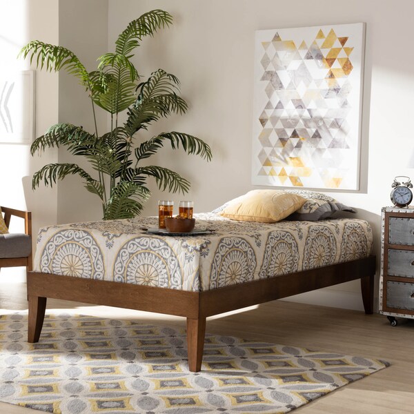 Baxton Studio Lucina Mid-Century Walnut Brown Finished Twin Size Platform Bed Frame - 160-9637