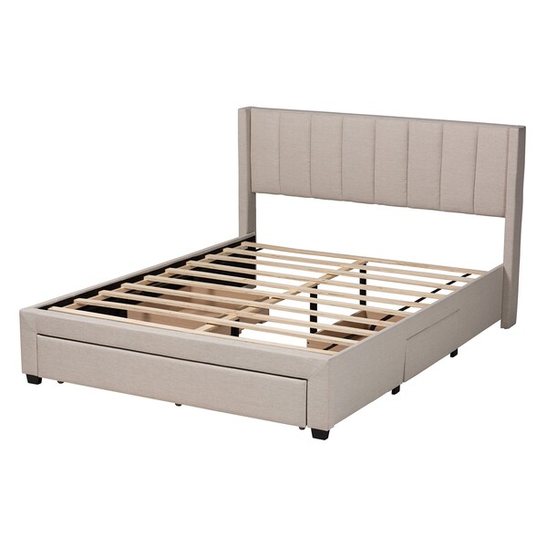 Baxton Studio Coronado MidCentury Modern Transitional Beige Fabric Queen Size 3Drawer Storage Platform Bed - 224-13083-ZORO