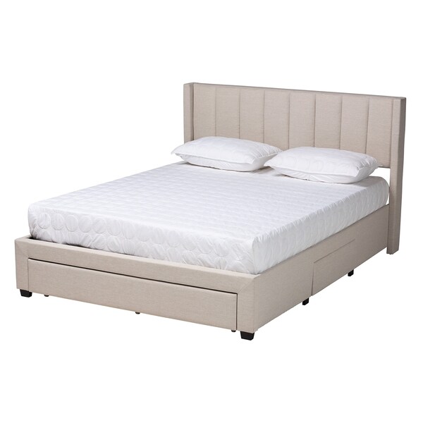 Baxton Studio Coronado MidCentury Modern Transitional Beige Fabric Queen Size 3Drawer Storage Platform Bed - 224-13083-ZORO