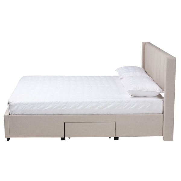 Baxton Studio Coronado MidCentury Modern Transitional Beige Fabric Queen Size 3Drawer Storage Platform Bed - 224-13083-ZORO