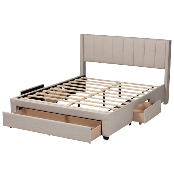 Baxton Studio Coronado MidCentury Modern Transitional Beige Fabric Queen Size 3Drawer Storage Platform Bed - 224-13083-ZORO