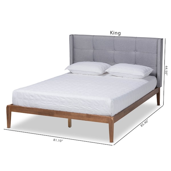 Baxton Studio Edmond Grey Upholstered and Ash Walnut Wood Full Size Platform Bed - 164-10665