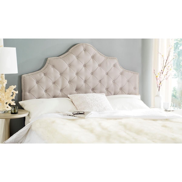 Safavieh 54 x 61.8 x 3.5 in. Arebelle Taupe Tufted Headboard - Silver Nail Head - MCR4036A