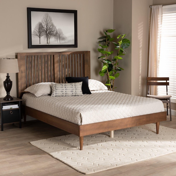 Baxton Studio Kioshi Mid-Century Modern Transitional Ash Walnut Finished Wood Full Size Platform Bed - 180-11151-9812-ZORO
