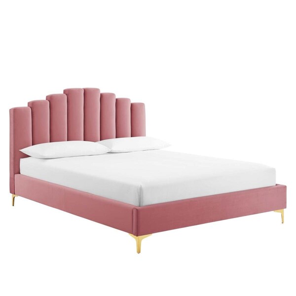 Modway Furniture Olivia Queen Performance Velvet Platform Bed, Dusty Rose - MOD-6280-DUS