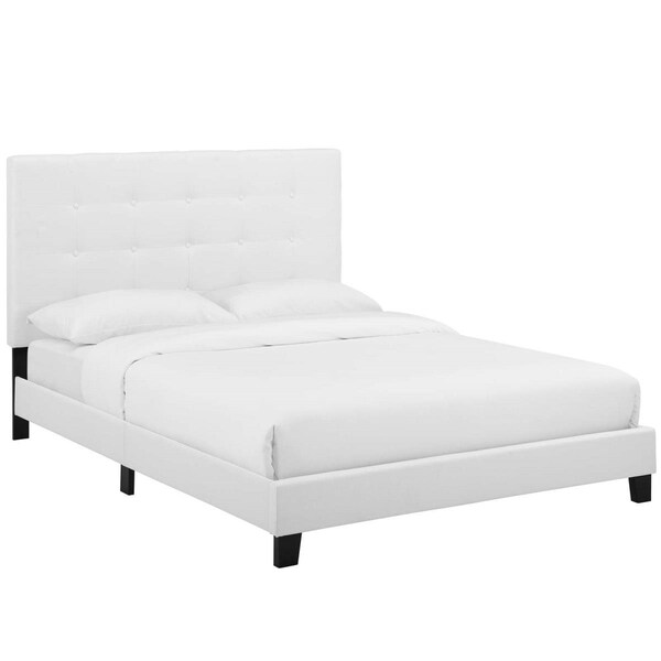 Modway Furniture Melanie Tufted Button Upholstered Fabric Platform Bed, White - Full Size - MOD-5878-WHI