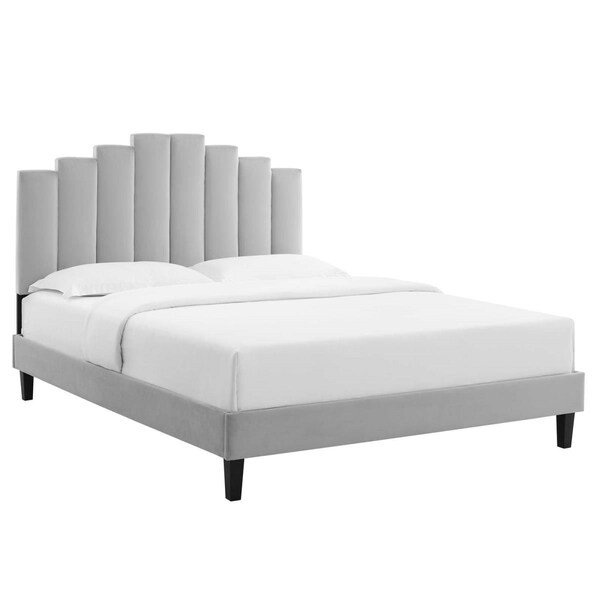 Modway Furniture Elise Performance Velvet Platform Bed, Light Gray - Queen Size - MOD-6692-LGR