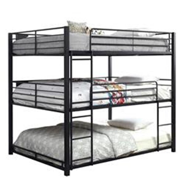 Benjara 79 x 57 x 79 in. Industrial Style Queen Triple Decker Bunk Bed with Ladder, Black - BM207362