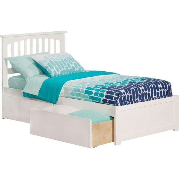 Atlantic Furniture Mission Flat Panel Foot Board with Urban Bed Drawers, White - Twin Extra Large - AR8712112