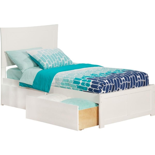 Atlantic Furniture Metro Flat Panel Foot Board with Urban Bed Drawers, White - Twin Extra Large - AR9012112