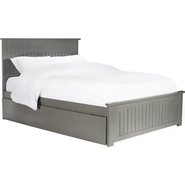 Atlantic Furniture Nantucket Full Platform Bed with Matching Foot Board with Twin Urban Trundle Bed - Grey - AR8236019