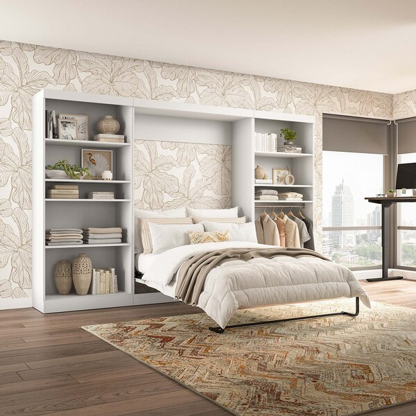Bestar Bestar Pur Full Murphy Bed with 2 Shelving Units (131W) in White - 26895-17
