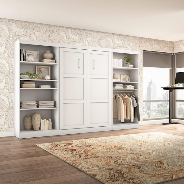Bestar Bestar Pur Full Murphy Bed with 2 Shelving Units (131W) in White - 26895-17