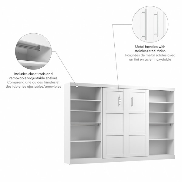 Bestar Bestar Pur Full Murphy Bed with 2 Shelving Units (131W) in White - 26895-17
