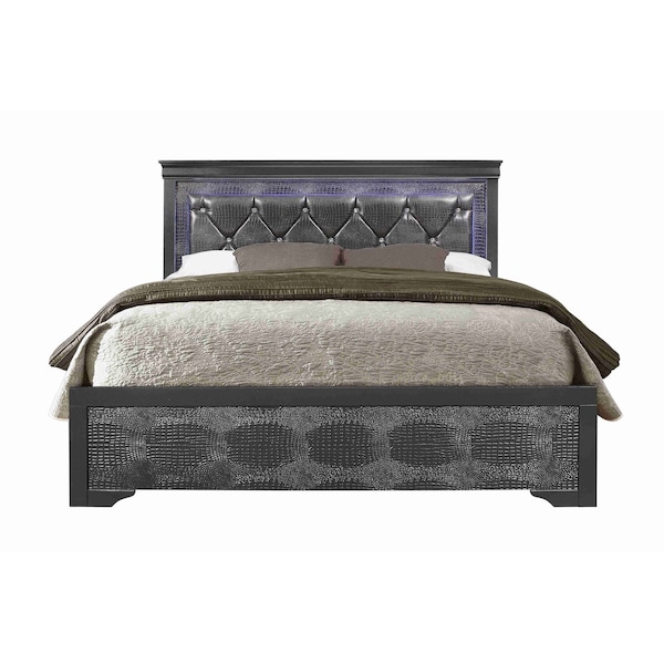 Global Furniture Usa Traditional Glam Croc Pompei Metallic Grey King Bed Group With Led - 2876