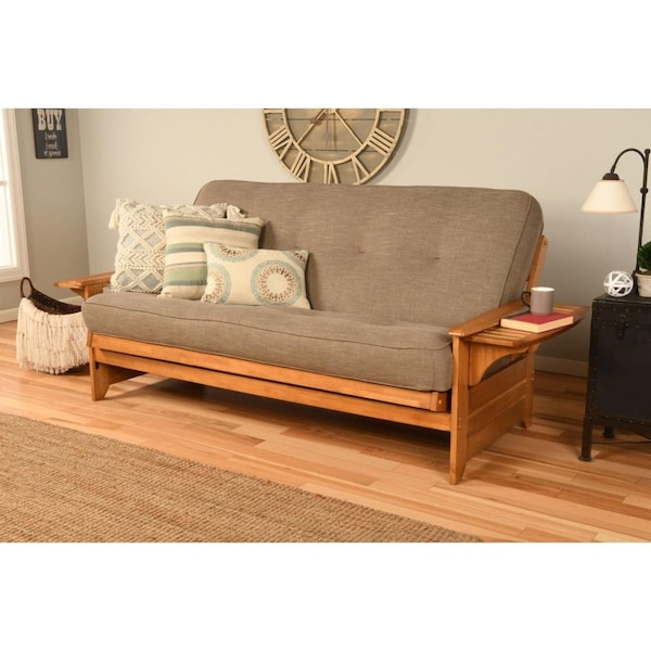 Kodiak Phoenix Butternut Futon Frame with Linen Stone Mattress - Full Size - KFPHBTLSTNLF5MD3