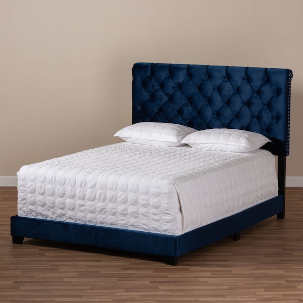 Baxton Studio Candace Luxe and Glamour Navy Velvet Upholstered Full Size Bed - 149-8947