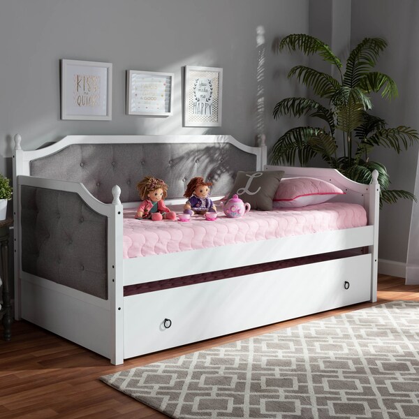 Baxton Studio Mara Upholstered White Finished Wood Twin Size Daybed with Trundle - 157-9626