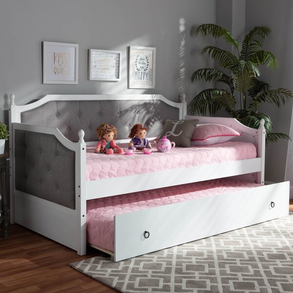 Baxton Studio Mara Upholstered White Finished Wood Twin Size Daybed with Trundle - 157-9626