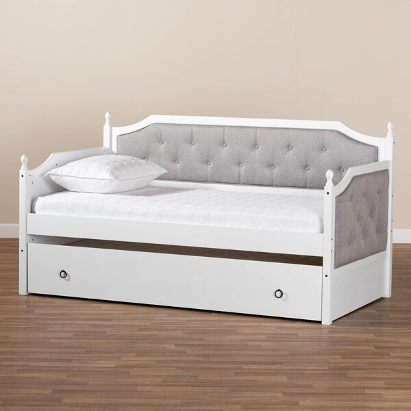 Baxton Studio Mara Upholstered White Finished Wood Twin Size Daybed with Trundle - 157-9626