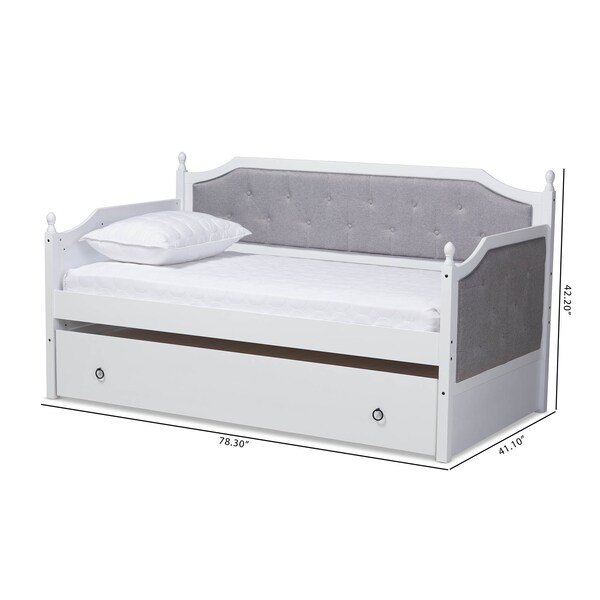 Baxton Studio Mara Upholstered White Finished Wood Twin Size Daybed with Trundle - 157-9626