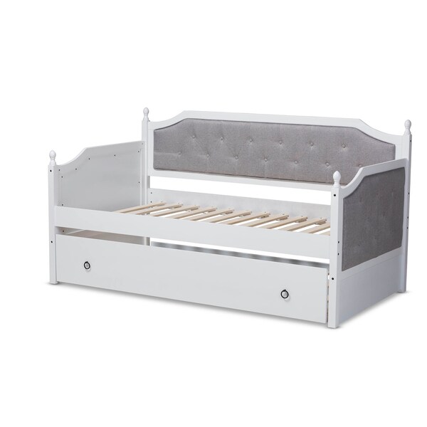 Baxton Studio Mara Upholstered White Finished Wood Twin Size Daybed with Trundle - 157-9626
