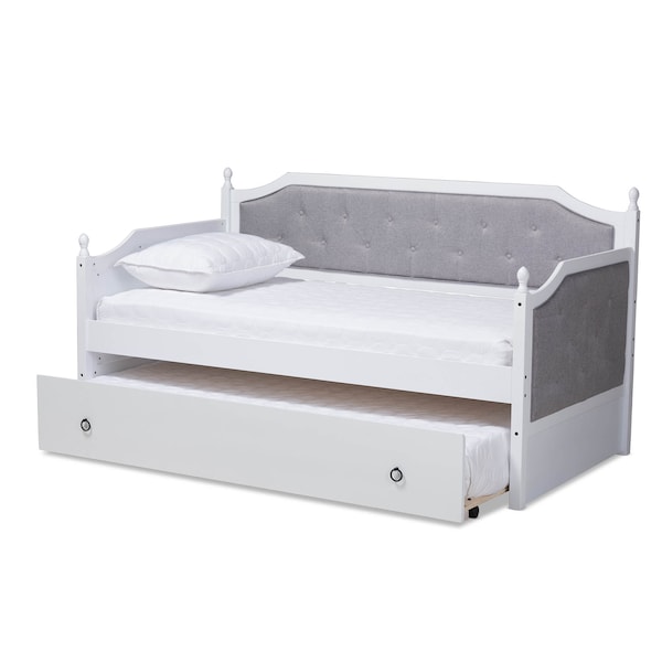 Baxton Studio Mara Upholstered White Finished Wood Twin Size Daybed with Trundle - 157-9626