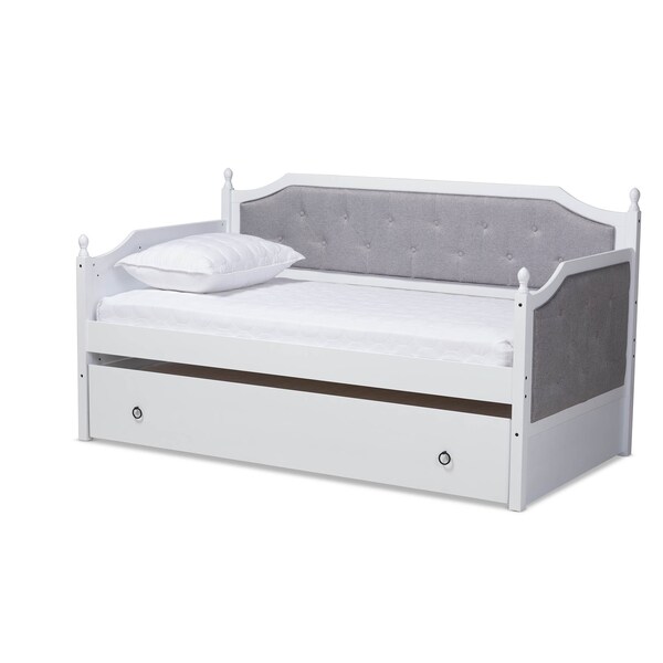 Baxton Studio Mara Upholstered White Finished Wood Twin Size Daybed with Trundle - 157-9626
