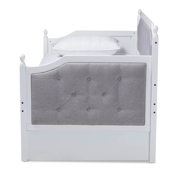 Baxton Studio Mara Upholstered White Finished Wood Twin Size Daybed with Trundle - 157-9626