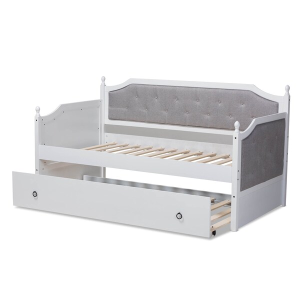 Baxton Studio Mara Upholstered White Finished Wood Twin Size Daybed with Trundle - 157-9626
