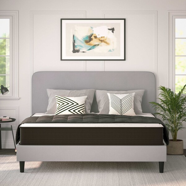 Flash Furniture Dream 10 in Hybrid Mattress, King Size High Density Foam and Pocket Spring Mattress in a Box, White/Black - DR-E230P-R-K-10-GY-GG