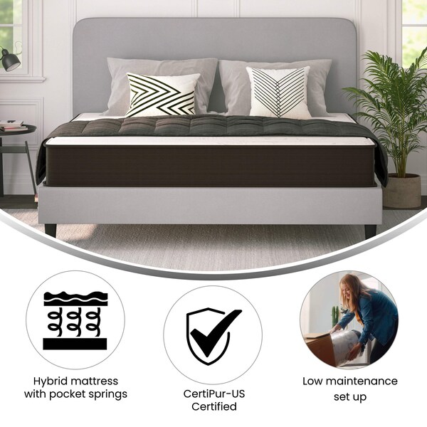 Flash Furniture Dream 10 in Hybrid Mattress, King Size High Density Foam and Pocket Spring Mattress in a Box, White/Black - DR-E230P-R-K-10-GY-GG