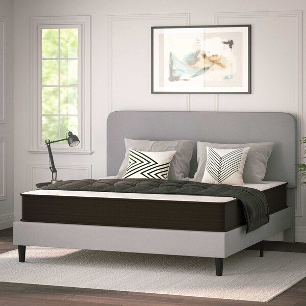 Flash Furniture Dream 10 in Hybrid Mattress, King Size High Density Foam and Pocket Spring Mattress in a Box, White/Black - DR-E230P-R-K-10-GY-GG