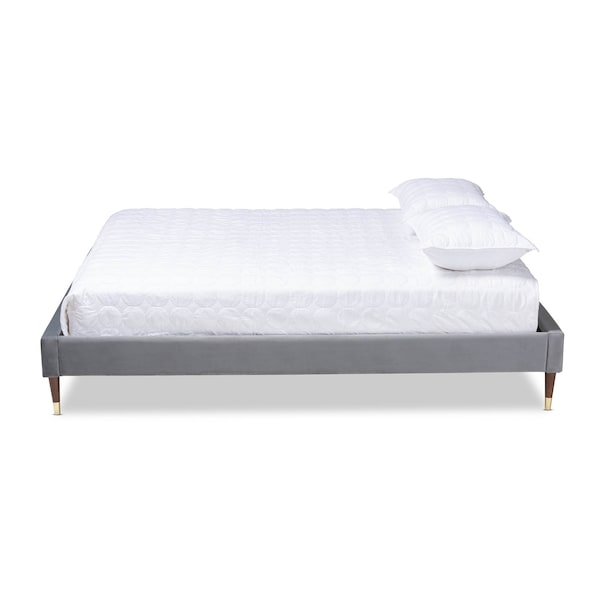 Baxton Studio Volden Velvet Upholstered King Size Wood Platform Bed Frame - 155-9530