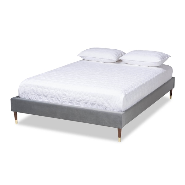 Baxton Studio Volden Velvet Upholstered King Size Wood Platform Bed Frame - 155-9530