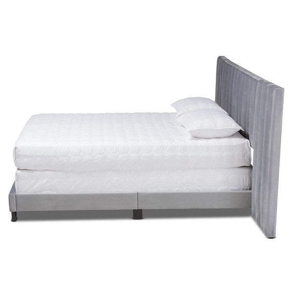Baxton Studio Fiorenza Grey Velvet King Size Panel Bed with Tufted Headboard - 163-10497