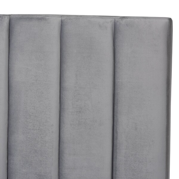 Baxton Studio Fiorenza Grey Velvet King Size Panel Bed with Tufted Headboard - 163-10497