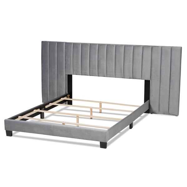 Baxton Studio Fiorenza Grey Velvet King Size Panel Bed with Tufted Headboard - 163-10497