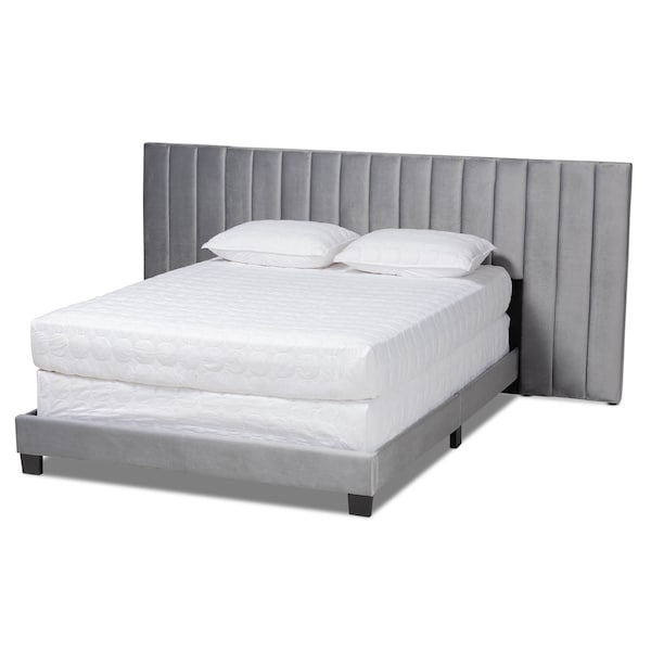 Baxton Studio Fiorenza Grey Velvet King Size Panel Bed with Tufted Headboard - 163-10497