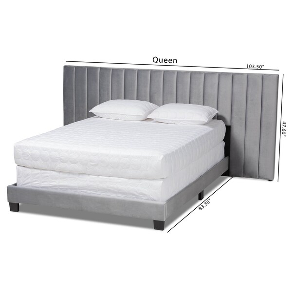 Baxton Studio Fiorenza Grey Velvet King Size Panel Bed with Tufted Headboard - 163-10497
