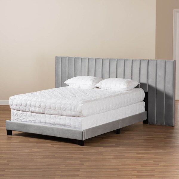 Baxton Studio Fiorenza Grey Velvet King Size Panel Bed with Tufted Headboard - 163-10497