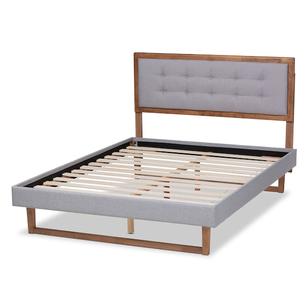Baxton Studio Livinia Grey Upholstered and Ash Walnut Wood King Size Platform Bed - 164-9418-9436