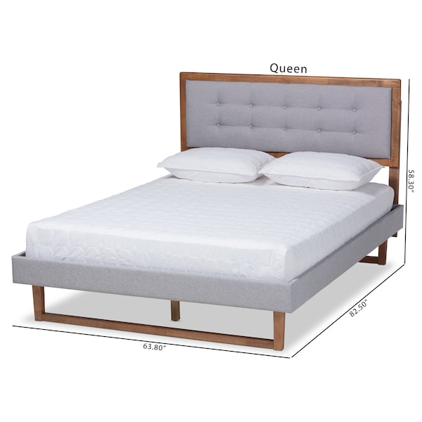 Baxton Studio Livinia Grey Upholstered and Ash Walnut Wood King Size Platform Bed - 164-9418-9436