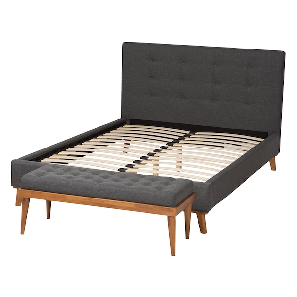 Baxton Studio Valencia MidCentury Modern Dark Grey Fabric Upholstered King Size 2Piece Bedroom Set - 219-7837-9302-ZORO